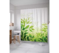 Штора (занавеска) для ванной JoyArty "Солнце сквозь листья" из сатена, 180х200 см с крючками, sc_13279