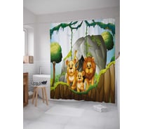 Штора (занавеска) для ванной JoyArty "Львиная приветливость" из сатена, 180х200 см с крючками, sc_29544