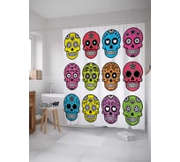 Штора (занавеска) для ванной JoyArty "Радужные черепа" из сатена, 180х200 см с крючками, sc_14507