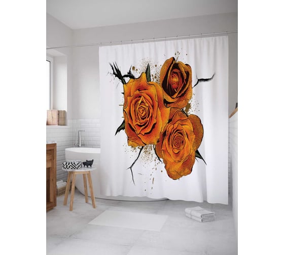 Штора (занавеска) для ванной JoyArty "Сила цветов" из сатена, 180х200 см с крючками, sc_14759 1