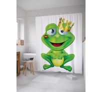 Штора (занавеска) для ванной JoyArty "Зацелованная лягушка" из сатена, 180х200 см с крючками, sc_15262
