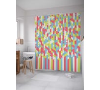 Штора (занавеска) для ванной JoyArty "Плывущая мозаика" из сатена, 180х200 см с крючками, sc_23249