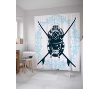 Штора (занавеска) для ванной JoyArty "Водолазный шлем" из сатена, 180х200 см с крючками, sc_15656