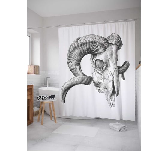 Штора (занавеска) для ванной JoyArty "Череп барана" из сатена, 180х200 см с крючками, sc_14510 1