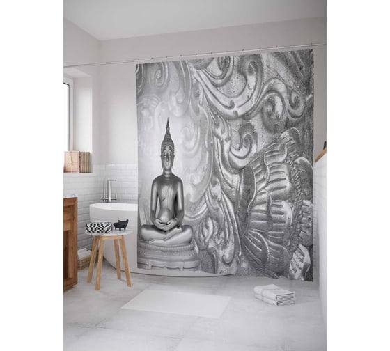 Штора (занавеска) для ванной JoyArty "Очисти свой разум" из сатена, 180х200 см с крючками, sc_13742 1