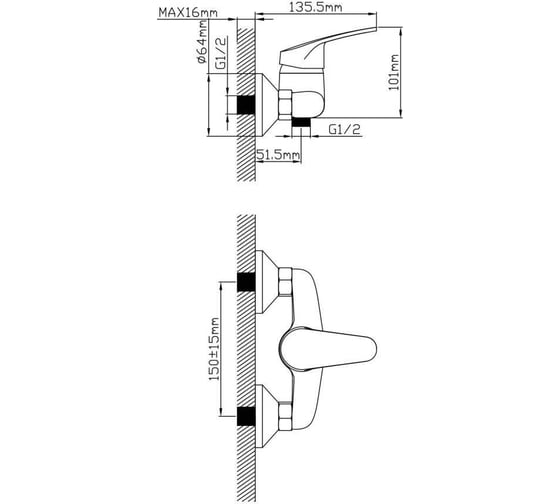 Смеситель для душа AV Engineering ROM латунь, D40 AVROM5-A101-220