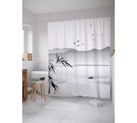 Штора (занавеска) для ванной JoyArty "Водное путешествие" из сатена, 180х200 см с крючками, sc_14937 1