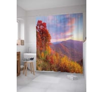 Штора (занавеска) для ванной JoyArty "Лес на травянистых холмах" из сатена, 180х200 см с крючками, sc_15297