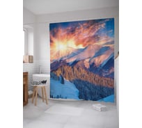 Штора (занавеска) для ванной JoyArty "Рассвет на вершинах" из сатена, 180х200 см с крючками, sc_15293