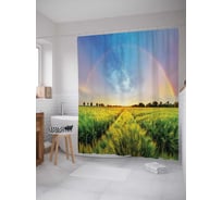 Штора (занавеска) для ванной JoyArty "Поле на радуге" из сатена, 180х200 см с крючками, sc_14895