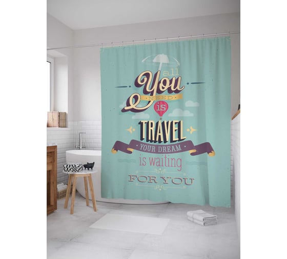 Штора (занавеска) для ванной JoyArty "Мечты ждут" из сатена, 180х200 см с крючками, sc_22033 1