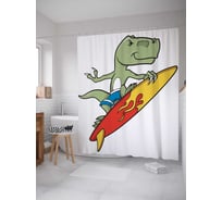 Штора (занавеска) для ванной JoyArty "Динозавр на серфе" из сатена, 180х200 см с крючками, sc_13367