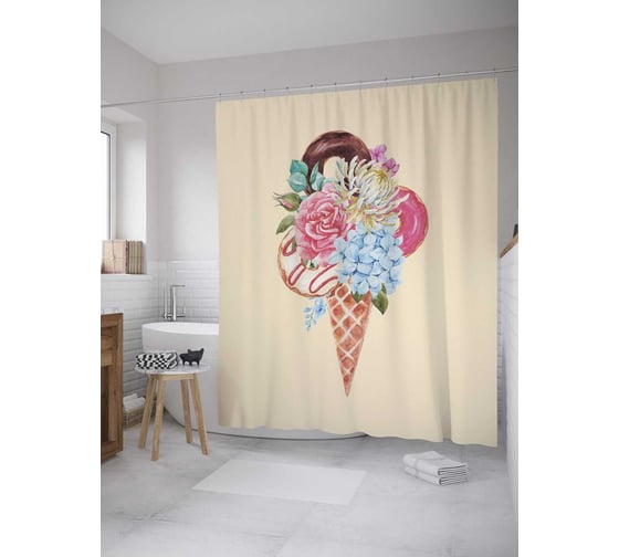 Штора (занавеска) для ванной JoyArty "Сладкий букет" из сатена, 180х200 см с крючками, sc_143883 1