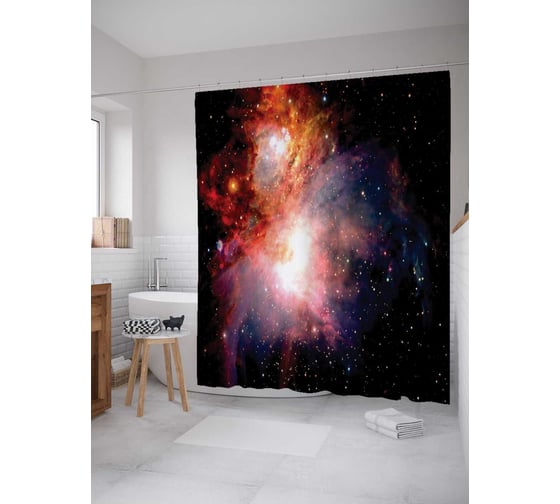 Штора (занавеска) для ванной JoyArty "Звездные мечты" из сатена, 180х200 см с крючками, sc_13781 1