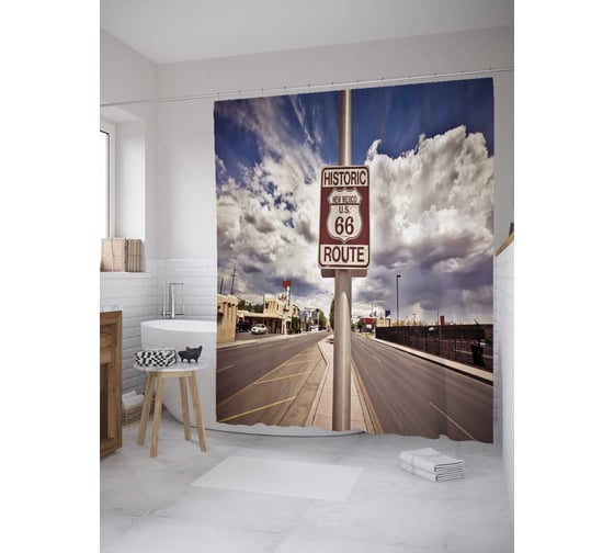 Штора (занавеска) для ванной JoyArty "Исторический маршрут" из сатена, 180х200 см с крючками, sc_10766 1