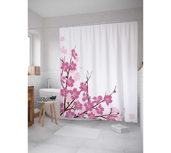 Штора (занавеска) для ванной JoyArty "Тайны и цветы" из сатена, 180х200 см с крючками, sc_14928 1