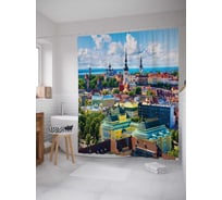 Штора (занавеска) для ванной JoyArty "Красочный город" из сатена, 180х200 см с крючками, sc_14426