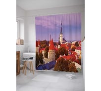 Штора (занавеска) для ванной JoyArty "Осенний Таллин" из сатена, 180х200 см с крючками, sc_14425