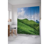 Штора (занавеска) для ванной JoyArty "Пастбище на холмах" из сатена, 180х200 см с крючками, sc_14891