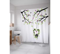 Штора (занавеска) для ванной JoyArty "Романтические птицы" из сатена, 180х200 см с крючками, sc_14258