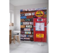 Штора (занавеска) для ванной JoyArty "Мотоциклетные номера" из сатена, 180х200 см с крючками, sc_10770