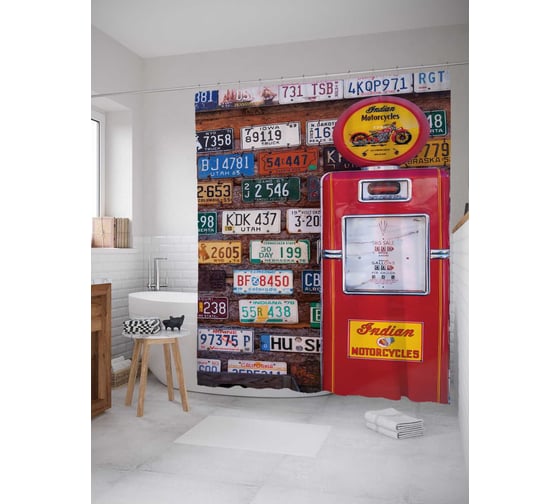 Штора (занавеска) для ванной JoyArty "Мотоциклетные номера" из сатена, 180х200 см с крючками, sc_10770 1