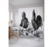 Штора (занавеска) для ванной JoyArty "Петушиный круг" из сатена, 180х200 см с крючками, sc_10761