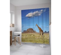 Штора (занавеска) для ванной JoyArty "Жираф под небом" из сатена, 180х200 см с крючками, sc_10450