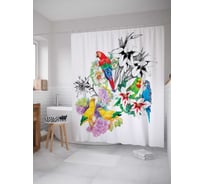 Штора (занавеска) для ванной JoyArty "Цветные попугаи" из сатена, 180х200 см с крючками, sc_14982