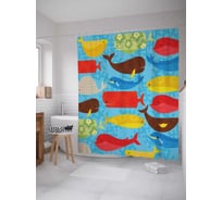Штора (занавеска) для ванной JoyArty "Причудливые киты" из сатена, 180х200 см с крючками, sc_2784