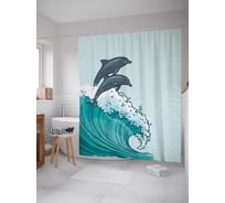 Штора (занавеска) для ванной JoyArty "Дельфины против волны" из сатена, 180х200 см с крючками, sc_11861