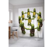 Штора (занавеска) для ванной JoyArty "Хоровод черепашек" из сатена, 180х200 см с крючками, sc_13373