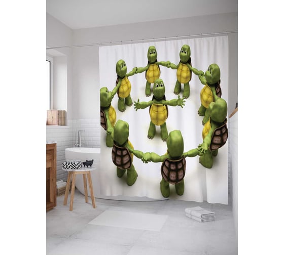 Штора (занавеска) для ванной JoyArty "Хоровод черепашек" из сатена, 180х200 см с крючками, sc_13373 1