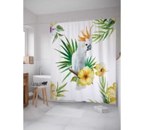 Штора (занавеска) для ванной JoyArty "Веселый попугай" из сатена, 180х200 см с крючками, sc_14974