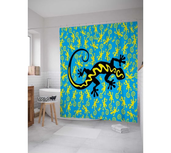 Штора (занавеска) для ванной JoyArty "Быстрые ящерицы" из сатена, 180х200 см с крючками, sc_13369 1