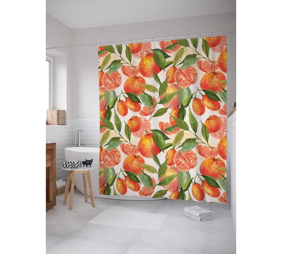 Штора (занавеска) для ванной JoyArty "Сочные мандарины" из сатена, 180х200 см sc_378376 1