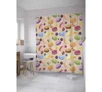 Штора (занавеска) для ванной JoyArty "Вкусные макаруны" из сатена, 180х200 см с крючками, sc_143878