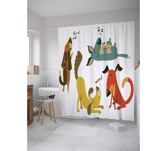Штора (занавеска) для ванной JoyArty "Лающие псы" из сатена, 180х200 см с крючками, sc_10669 1