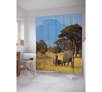 Штора (занавеска) для ванной JoyArty "Слоны путешествуют" из сатена, 180х200 см с крючками, sc_15371