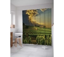 Штора (занавеска) для ванной JoyArty "Виноградник на рассвете" из сатена, 180х200 см с крючками, sc_14845