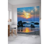 Штора (занавеска) для ванной JoyArty "Солнечные блики на пляже" из сатена, 180х200 см с крючками, sc_15339