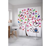 Штора (занавеска) для ванной JoyArty "Цветные совы" из сатена, 180х200 см с крючками, sc_10809