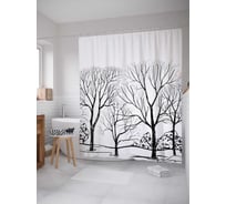 Штора (занавеска) для ванной JoyArty "Лесная тишина" из сатена, 180х200 см с крючками, sc_17091