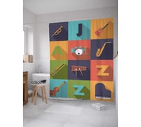 Штора (занавеска) для ванной JoyArty "Джазовая композиция" из сатена, 180х200 см с крючками, sc_14239