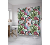 Штора (занавеска) для ванной JoyArty "Цветение кактуса" из сатена, 180х200 см с крючками, sc_142555