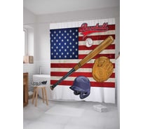 Штора (занавеска) для ванной JoyArty "Бейсбольная Америка" из сатена, 180х200 см с крючками, sc_11453