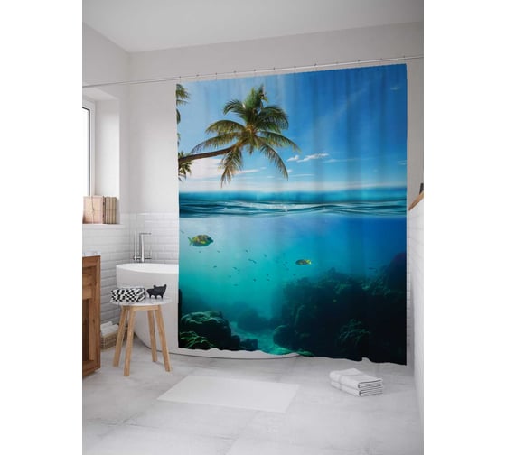 Штора (занавеска) для ванной JoyArty "Подводная съемка в тропиках" из сатена, 180х200 см с крючками, sc_13811 1