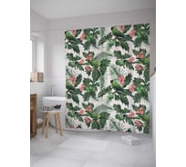 Штора (занавеска) для ванной JoyArty "Райская птица" из сатена, 180х200 см с крючками, sc_142557