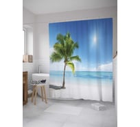 Штора (занавеска) для ванной JoyArty "Одинокая пальма" из сатена, 180х200 см с крючками, sc_10372