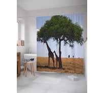 Штора (занавеска) для ванной JoyArty "Жирафы прохлаждаются в тени" из сатена, 180х200 см с крючками, sc_15363